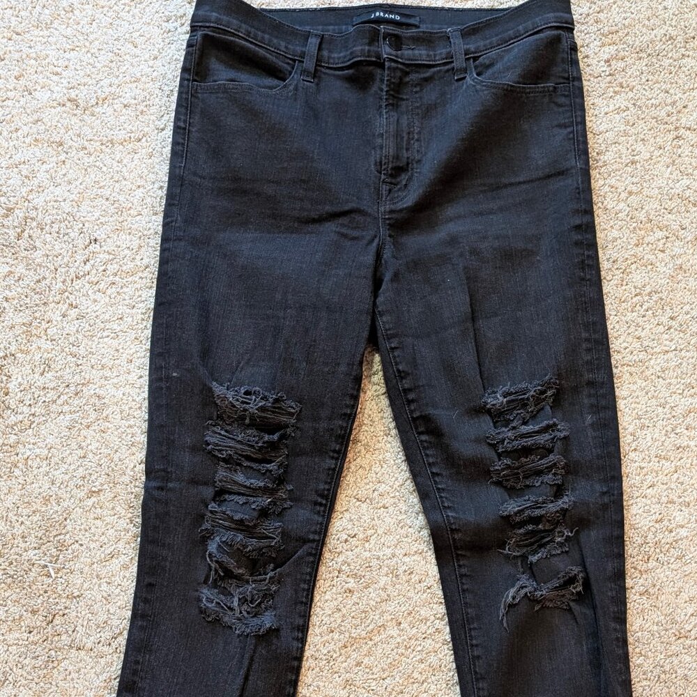 J Brand Maria High Rise Jeans. Size 32. Black Heart Distressed.